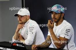 Race winner Lewis Hamilton (GBR) Mercedes AMG F1 and team mate Valtteri Bottas (FIN) Mercedes AMG F1 in the post race FIA Press Conference. 12.05.2019. Formula 1 World Championship, Rd 5, Spanish Grand Prix, Barcelona, Spain, Race Day.