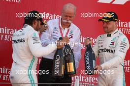 1st place Lewis Hamilton (GBR) Mercedes AMG F1 W10, 2nd Valtteri Bottas (FIN) Mercedes AMG F1 and Dr. Dieter Zetsche (GER) as Daimler AG CEO. 12.05.2019. Formula 1 World Championship, Rd 5, Spanish Grand Prix, Barcelona, Spain, Race Day.