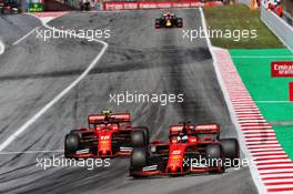 Sebastian Vettel (GER) Ferrari SF90 leads team mate Charles Leclerc (MON) Ferrari SF90. 12.05.2019. Formula 1 World Championship, Rd 5, Spanish Grand Prix, Barcelona, Spain, Race Day.