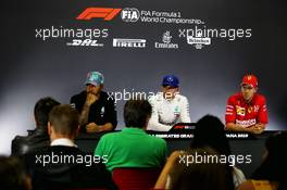 Qualifying top three in the FIA Press Conference (L to R): Lewis Hamilton (GBR) Mercedes AMG F1, second; Valtteri Bottas (FIN) Mercedes AMG F1, pole position; Sebastian Vettel (GER) Ferrari, third. 11.05.2019. Formula 1 World Championship, Rd 5, Spanish Grand Prix, Barcelona, Spain, Qualifying Day.