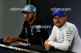 (L to R): Lewis Hamilton (GBR) Mercedes AMG F1 and pole sitter Valtteri Bottas (FIN) Mercedes AMG F1 in the post qualifying FIA Press Conference. 11.05.2019. Formula 1 World Championship, Rd 5, Spanish Grand Prix, Barcelona, Spain, Qualifying Day.