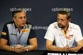 (L to R): Mario Isola (ITA) Pirelli Racing Manager and Steve Nielsen (GBR) FOM Sporting Director in an FIA Press Conference. 09.05.2019. Formula 1 World Championship, Rd 5, Spanish Grand Prix, Barcelona, Spain, Preparation Day.