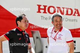 (L to R): Toyoharu Tanabe (JPN) Honda Racing F1 Technical Director with Masashi Yamamoto (JPN) Honda Racing F1 Managing Director. 09.05.2019. Formula 1 World Championship, Rd 5, Spanish Grand Prix, Barcelona, Spain, Preparation Day.