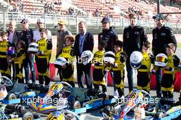 (L to R): Max Verstappen (NLD) Red Bull Racing; Carlos Sainz Jr (ESP) McLaren; Lando Norris (GBR) McLaren; Pierre Gasly (FRA) Red Bull Racing; George Russell (GBR) Williams Racing; and Robert Kubica (POL) Williams Racing, with young karters. 09.05.2019. Formula 1 World Championship, Rd 5, Spanish Grand Prix, Barcelona, Spain, Preparation Day.