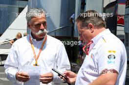 (L to R): Chase Carey (USA) Formula One Group Chairman with Zak Brown (USA) McLaren Executive Director. 21.06.2019. Formula 1 World Championship, Rd 8, French Grand Prix, Paul Ricard, France, Practice Day.