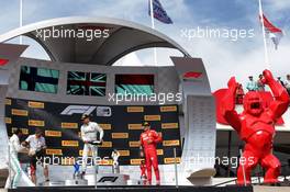 The podium (L to R): race winner Lewis Hamilton (GBR) Mercedes AMG F1; Nathan Divey (GBR) Mercedes AMG F1 No1 Mechanic; Valtteri Bottas (FIN) Mercedes AMG F1, second; Charles Leclerc (MON) Ferrari, third. 23.06.2019. Formula 1 World Championship, Rd 8, French Grand Prix, Paul Ricard, France, Race Day.