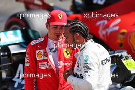 (L to R): Charles Leclerc (MON) Ferrari in qualifying parc ferme with pole sitter Lewis Hamilton (GBR) Mercedes AMG F1. 22.06.2019. Formula 1 World Championship, Rd 8, French Grand Prix, Paul Ricard, France, Qualifying Day.