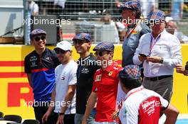 (L to R): Alexander Albon (THA) Scuderia Toro Rosso; Valtteri Bottas (FIN) Mercedes AMG F1; George Russell (GBR) Williams Racing; and Charles Leclerc (MON) Ferrari - celebrating the 80th birthday of Jackie Stewart (GBR). 23.06.2019. Formula 1 World Championship, Rd 8, French Grand Prix, Paul Ricard, France, Race Day.