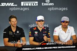 (L to R): Romain Grosjean (FRA) Haas F1 Team; Pierre Gasly (FRA) Red Bull Racing; and Carlos Sainz Jr (ESP) McLaren, in the FIA Press Conference. 20.06.2019. Formula 1 World Championship, Rd 8, French Grand Prix, Paul Ricard, France, Preparation Day.