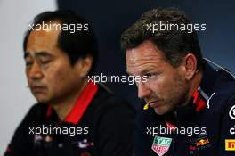 Christian Horner (GBR) Red Bull Racing Team Principal and Toyoharu Tanabe (JPN) Honda Racing F1 Technical Director in the FIA Press Conference. 12.07.2019. Formula 1 World Championship, Rd 10, British Grand Prix, Silverstone, England, Practice Day.