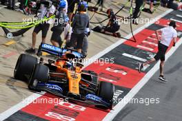 Carlos Sainz Jr (ESP) McLaren MCL34 leaves the pits. 12.07.2019. Formula 1 World Championship, Rd 10, British Grand Prix, Silverstone, England, Practice Day.