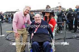 (L to R): Michael Douglas (USA) Actor with Frank Williams (GBR) Williams Team Owner and Catherine Zeta-Jones (GBR) Actress on the grid. 14.07.2019. Formula 1 World Championship, Rd 10, British Grand Prix, Silverstone, England, Race Day.