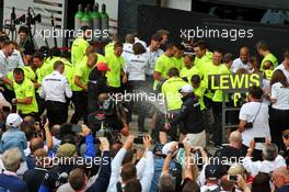 Mercedes AMG F1 celebrate a 1-2 finish for Lewis Hamilton (GBR) and Valtteri Bottas (FIN). 14.07.2019. Formula 1 World Championship, Rd 10, British Grand Prix, Silverstone, England, Race Day.