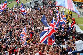 Race winner Lewis Hamilton (GBR) Mercedes AMG F1 celebrates with the fans at the end of the race. 14.07.2019. Formula 1 World Championship, Rd 10, British Grand Prix, Silverstone, England, Race Day.