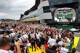 The podium (L to R): Valtteri Bottas (FIN) Mercedes AMG F1, second; Lewis Hamilton (GBR) Mercedes AMG F1, race winner; Charles Leclerc (MON) Ferrari, third. 14.07.2019. Formula 1 World Championship, Rd 10, British Grand Prix, Silverstone, England, Race Day.