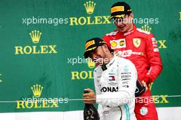 Race winner Lewis Hamilton (GBR) Mercedes AMG F1 celebrates on the podium. 14.07.2019. Formula 1 World Championship, Rd 10, British Grand Prix, Silverstone, England, Race Day.