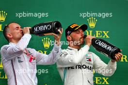 Valtteri Bottas (FIN) Mercedes AMG F1 celebrates his second position on the podium. 14.07.2019. Formula 1 World Championship, Rd 10, British Grand Prix, Silverstone, England, Race Day.