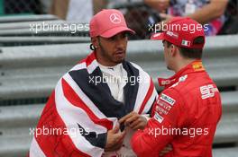 Lewis Hamilton (GBR) Mercedes AMG F1 W10 and Charles Leclerc (MON) Ferrari SF90. 14.07.2019. Formula 1 World Championship, Rd 10, British Grand Prix, Silverstone, England, Race Day.