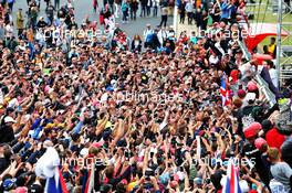 Race winner Lewis Hamilton (GBR) Mercedes AMG F1 celebrates with the fans at the end of the race. 14.07.2019. Formula 1 World Championship, Rd 10, British Grand Prix, Silverstone, England, Race Day.