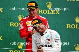 Race winner Lewis Hamilton (GBR) Mercedes AMG F1 celebrates on the podium. 14.07.2019. Formula 1 World Championship, Rd 10, British Grand Prix, Silverstone, England, Race Day.