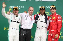 1st place Lewis Hamilton (GBR) Mercedes AMG F1 W10, 2nd place Valtteri Bottas (FIN) Mercedes AMG F1 W10 and 3rd place Charles Leclerc (MON) Ferrari SF90. 14.07.2019. Formula 1 World Championship, Rd 10, British Grand Prix, Silverstone, England, Race Day.