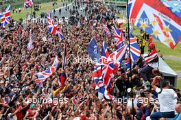 Race winner Lewis Hamilton (GBR) Mercedes AMG F1 celebrates with the fans at the end of the race. 14.07.2019. Formula 1 World Championship, Rd 10, British Grand Prix, Silverstone, England, Race Day.