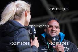 Michael Caines (GBR) Williams Racing Celebrity Chef with Rosanna Tennant (GBR) F1 Presenter on the FanZone stage. 13.07.2019. Formula 1 World Championship, Rd 10, British Grand Prix, Silverstone, England, Qualifying Day.
