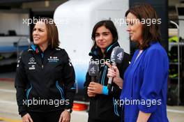 (L to R): Claire Williams (GBR) Williams Racing Deputy Team Principal with Jamie Chadwick (GBR) Williams Racing Development Driver and Lee McKenzie (GBR) Channel 4 Presenter. 13.07.2019. Formula 1 World Championship, Rd 10, British Grand Prix, Silverstone, England, Qualifying Day.