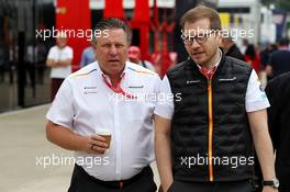 (L to R): Zak Brown (USA) McLaren Executive Director with Andreas Seidl, McLaren Managing Director. 13.07.2019. Formula 1 World Championship, Rd 10, British Grand Prix, Silverstone, England, Qualifying Day.
