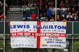 Circuit atmosphere - banner for Lewis Hamilton (GBR) Mercedes AMG F1. 13.07.2019. Formula 1 World Championship, Rd 10, British Grand Prix, Silverstone, England, Qualifying Day.