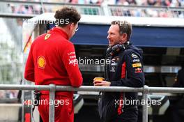 (L to R): Mattia Binotto (ITA) Ferrari Team Principal with Christian Horner (GBR) Red Bull Racing Team Principal. 13.07.2019. Formula 1 World Championship, Rd 10, British Grand Prix, Silverstone, England, Qualifying Day.