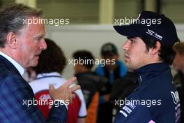 (L to R): Chase Carey (USA) Formula One Group Chairman with Lance Stroll (CDN) Racing Point F1 Team on the drivers parade. 14.07.2019. Formula 1 World Championship, Rd 10, British Grand Prix, Silverstone, England, Race Day.