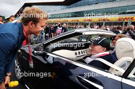 Nico Rosberg (GER) with Frank Williams (GBR) Williams Team Owner on the drivers parade. 14.07.2019. Formula 1 World Championship, Rd 10, British Grand Prix, Silverstone, England, Race Day.