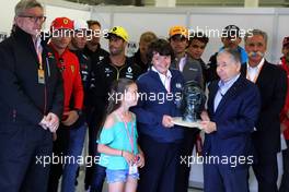 Jean Todt (FRA) FIA President with Justin and Charlotte Whiting (GBR). 14.07.2019. Formula 1 World Championship, Rd 10, British Grand Prix, Silverstone, England, Race Day.