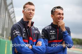Daniil Kvyat (RUS) Scuderia Toro Rosso STR14 and Alexander Albon (THA) Scuderia Toro Rosso STR14. 11.07.2019. Formula 1 World Championship, Rd 10, British Grand Prix, Silverstone, England, Preparation Day.