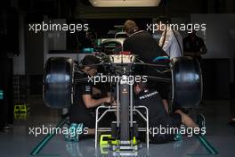 Mercedes AMG F1 W10 of Lewis Hamilton (GBR) Mercedes AMG F1 worked on by mechanics. 11.07.2019. Formula 1 World Championship, Rd 10, British Grand Prix, Silverstone, England, Preparation Day.