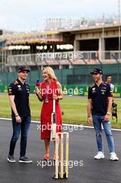 (L to R): Max Verstappen (NLD) Red Bull Racing with Rachel Brookes (GBR) Sky Sports F1 Reporter and Pierre Gasly (FRA) Red Bull Racing. 11.07.2019. Formula 1 World Championship, Rd 10, British Grand Prix, Silverstone, England, Preparation Day.