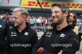 Kevin Magnussen (DEN) Haas VF-19 and Romain Grosjean (FRA) Haas F1 Team VF-19. 11.07.2019. Formula 1 World Championship, Rd 10, British Grand Prix, Silverstone, England, Preparation Day.