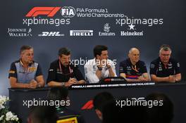 The FIA Press Conference (L to R): Mario Isola (ITA) Pirelli Racing Manager; Guenther Steiner (ITA) Haas F1 Team Prinicipal; Toto Wolff (GER) Mercedes AMG F1 Shareholder and Executive Director; Franz Tost (AUT) Scuderia Toro Rosso Team Principal; Otmar Szafnauer (USA) Racing Point F1 Team Principal and CEO. 26.07.2019. Formula 1 World Championship, Rd 11, German Grand Prix, Hockenheim, Germany, Practice Day.