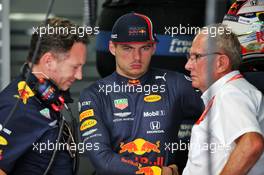 (L to R): Christian Horner (GBR) Red Bull Racing Team Principal with Max Verstappen (NLD) Red Bull Racing and Dr Helmut Marko (AUT) Red Bull Motorsport Consultant. 26.07.2019. Formula 1 World Championship, Rd 11, German Grand Prix, Hockenheim, Germany, Practice Day.