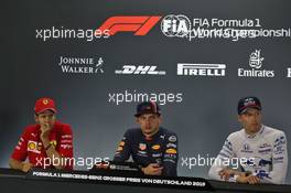 The post race FIA Press Conference (L to R): Sebastian Vettel (GER) Ferrari, second; Max Verstappen (NLD) Red Bull Racing, race winner; Daniil Kvyat (RUS) Scuderia Toro Rosso, third. 28.07.2019. Formula 1 World Championship, Rd 11, German Grand Prix, Hockenheim, Germany, Race Day.