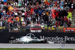 Lewis Hamilton (GBR) Mercedes AMG F1 W10 runs wide and crashes into the barrier. 28.07.2019. Formula 1 World Championship, Rd 11, German Grand Prix, Hockenheim, Germany, Race Day.