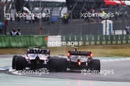 (L to R): Sergio Perez (MEX) Racing Point F1 Team RP19 and Kevin Magnussen (DEN) Haas VF-19 battle for position. 28.07.2019. Formula 1 World Championship, Rd 11, German Grand Prix, Hockenheim, Germany, Race Day.