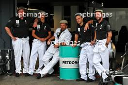 Mercedes AMG F1 team in vintage clothing. 27.07.2019. Formula 1 World Championship, Rd 11, German Grand Prix, Hockenheim, Germany, Qualifying Day.