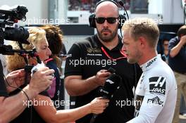 Kevin Magnussen (DEN) Haas F1 Team with the media. 27.07.2019. Formula 1 World Championship, Rd 11, German Grand Prix, Hockenheim, Germany, Qualifying Day.