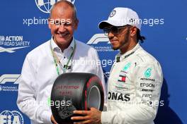 Lewis Hamilton (GBR) Mercedes AMG F1 celebrates the Pirelli Pole Position award in qualifying parc ferme. 27.07.2019. Formula 1 World Championship, Rd 11, German Grand Prix, Hockenheim, Germany, Qualifying Day.