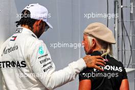 Lewis Hamilton (GBR) Mercedes AMG F1 with Angela Cullen (NZL) Mercedes AMG F1 Physiotherapist in qualifying parc ferme. 27.07.2019. Formula 1 World Championship, Rd 11, German Grand Prix, Hockenheim, Germany, Qualifying Day.