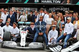 Lewis Hamilton (GBR) Mercedes AMG F1, Toto Wolff (GER) Mercedes AMG F1 Shareholder and Executive Director; Valtteri Bottas (FIN) Mercedes AMG F1, and the team wear vintage clothing to celebrate 125 years in motorsport. 28.07.2019. Formula 1 World Championship, Rd 11, German Grand Prix, Hockenheim, Germany, Race Day.