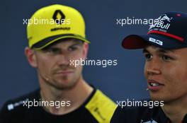 Alexander Albon (THA) Scuderia Toro Rosso and Nico Hulkenberg (GER) Renault F1 Team in the FIA Press Conference. 25.07.2019. Formula 1 World Championship, Rd 11, German Grand Prix, Hockenheim, Germany, Preparation Day.