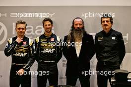 (L to R): Kevin Magnussen (DEN) Haas F1 Team; Romain Grosjean (FRA) Haas F1 Team; William Storey (GBR) Rich Energy CEO; Guenther Steiner (ITA) Haas F1 Team Prinicipal. 27.02.2019. Haas F1 Team Livery Unveil, The Royal Automobile Club, London, England.